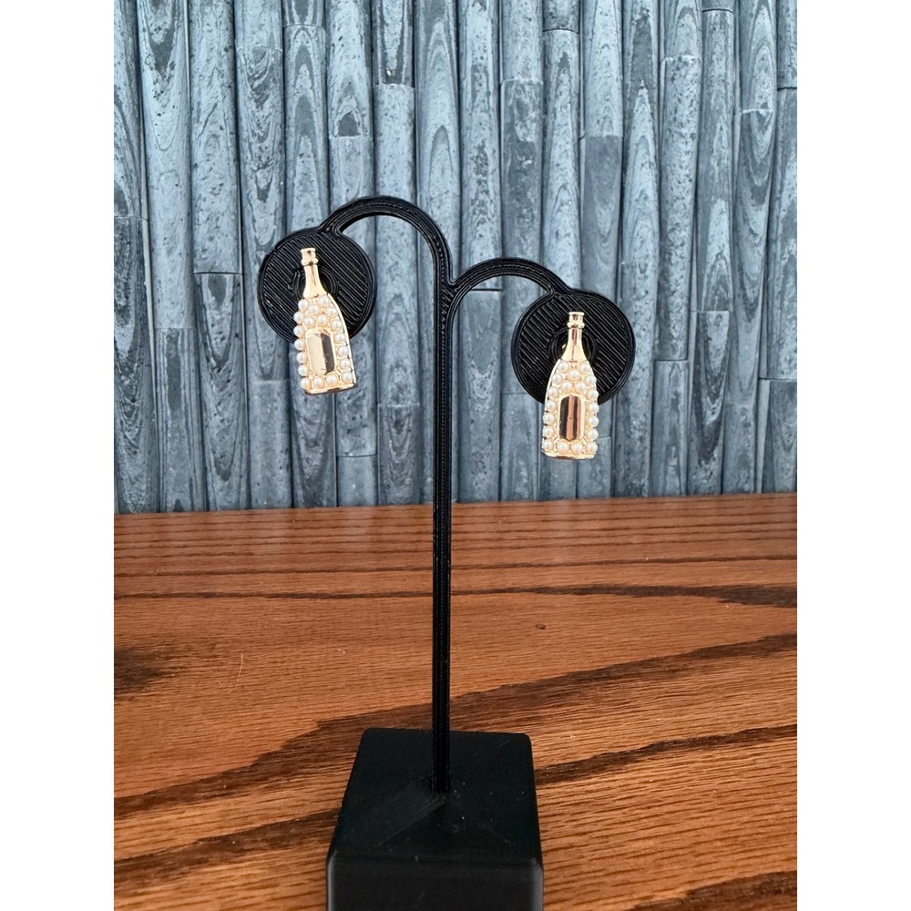 Kate Spade Gold Champagne Bottle Faux Pearl Stud Earrings Celebration Jewelry